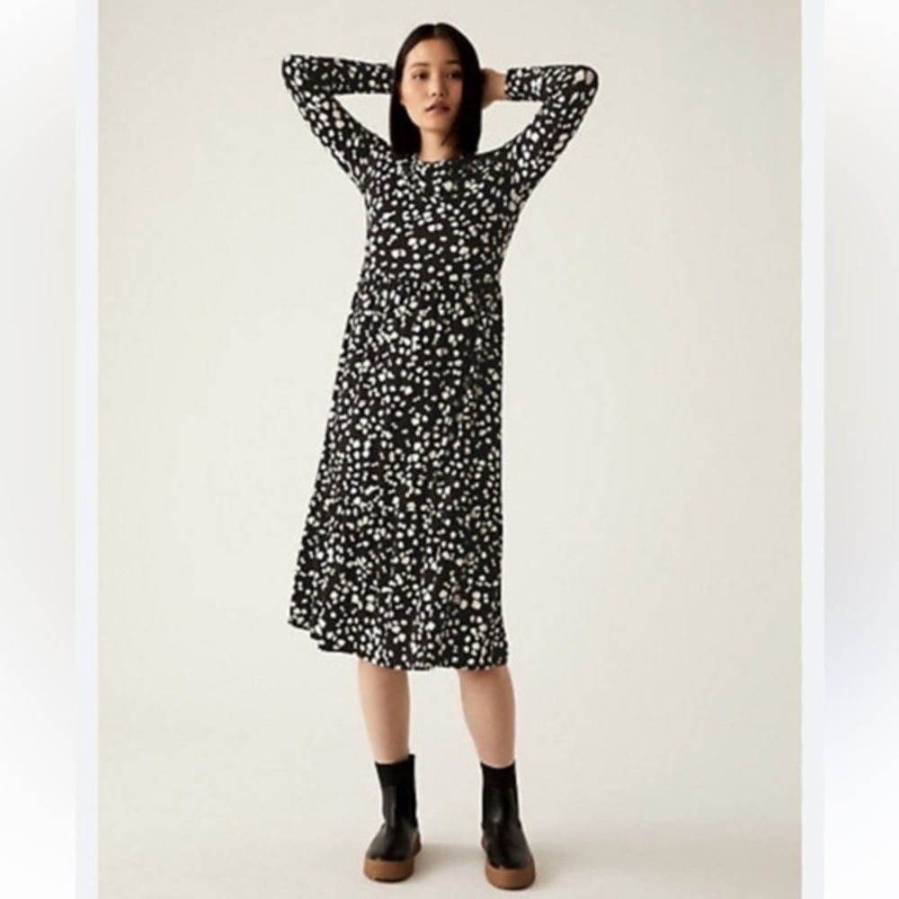 Marks & Spencer m & s collection Black white front full button long sleeve dress